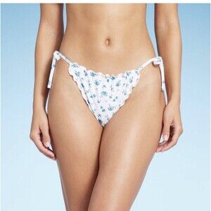 Ruffle Side-Tie Adjustable Coverage Bikini Bottom Wild Fable Blue/White XL